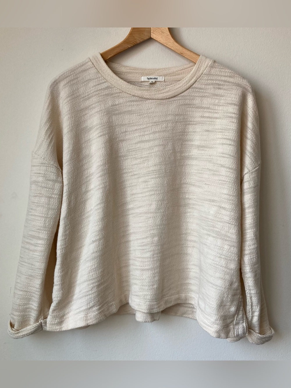 Splendid Dolan Cream Textured Pullover Sweatshirt Top Women M Long Sleeves Relax